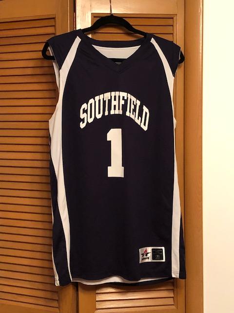 ITEM#5-$60 Official Southfield High #1
Reversible  Navy/White
Basketball Jersey 
Alleson Athletic Brand
Size M-42